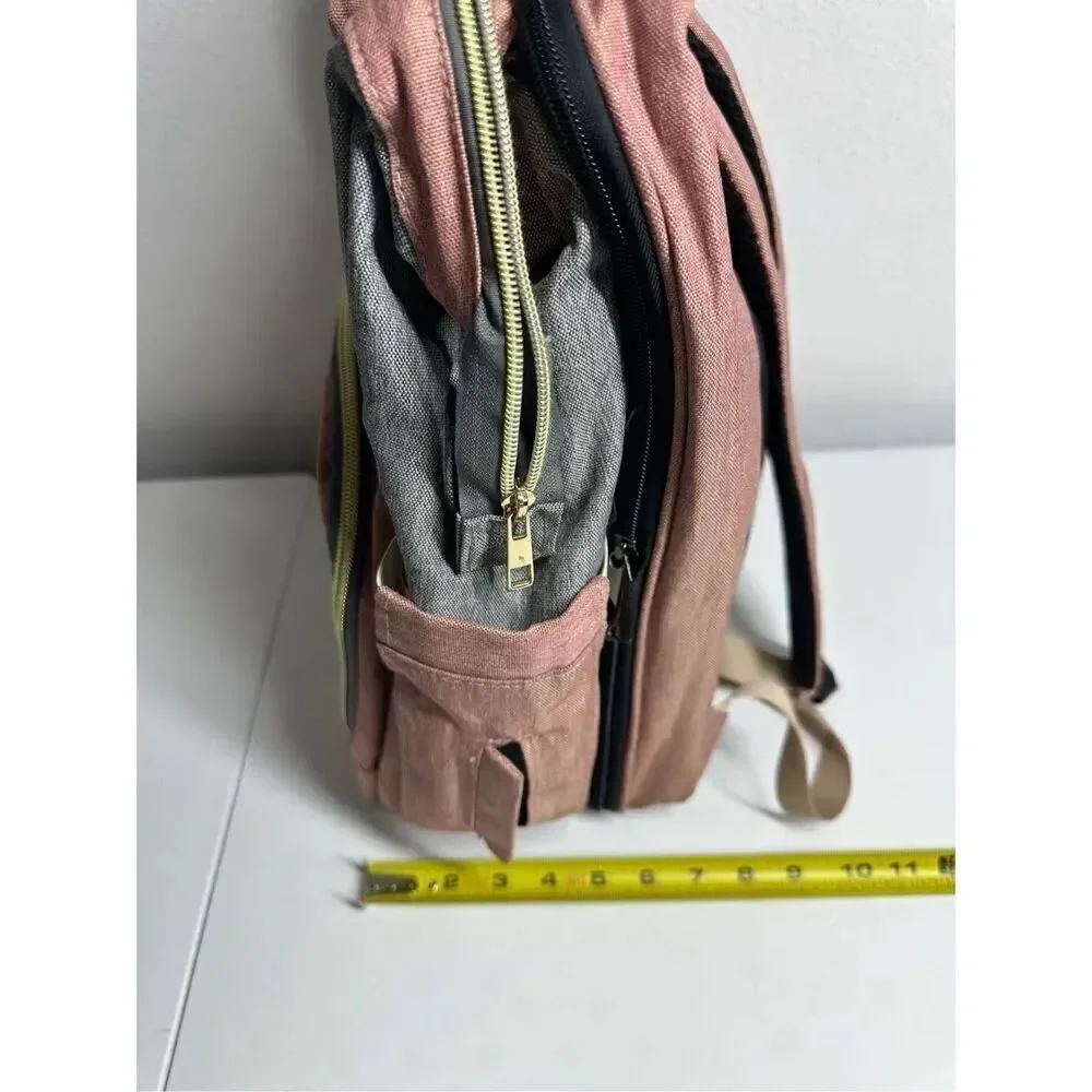 Land Pink And Grey 3 in 1 Diaper Bag Backpack Baby Portable Crib